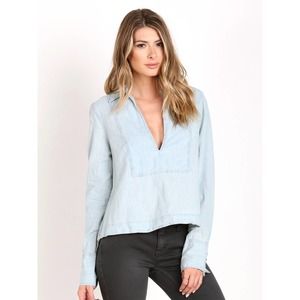 Free People Ready or Not Chambray Rumi Top Linen Cotton Blend